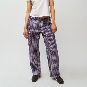 Danielle GUIZIO Adrian Gingham Check Floral Cargo Style Pant Blue White